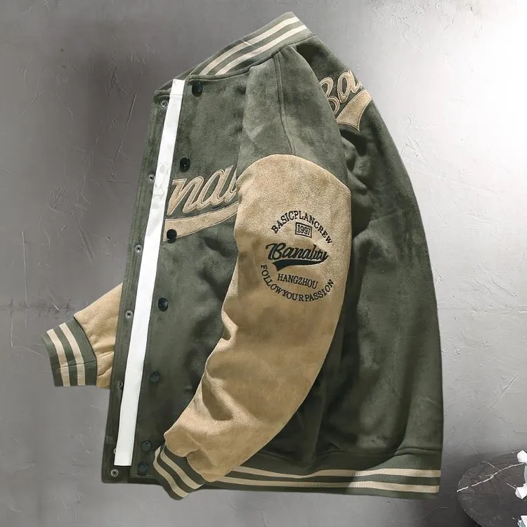 EAEOVNI美式棒球服春秋时尚宽松英俊连帽上衣复古百搭休闲夹克