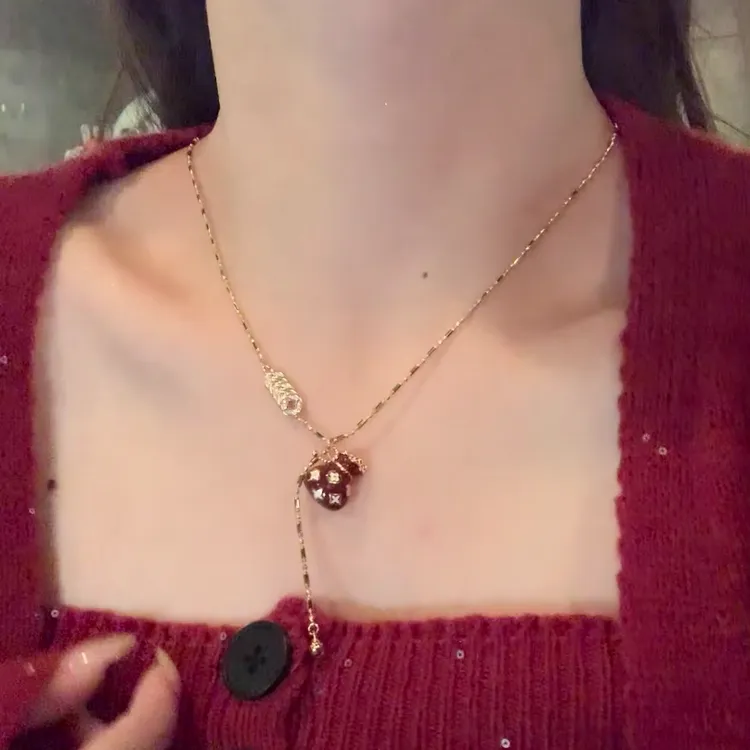 铜合金项链 新年红福袋元宝流苏项链女气质轻奢贵气毛衣链配饰