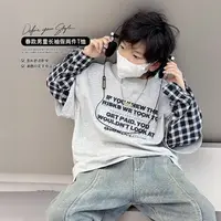 男童假两件T恤2025秋季新款中大童洋气打底衫潮儿童长袖百搭上衣