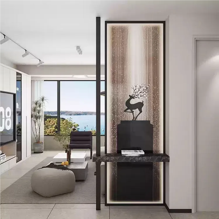 玻璃现代轻奢艺术屏风隔断客厅简约入户玄关卫生间遮挡铁艺不锈钢