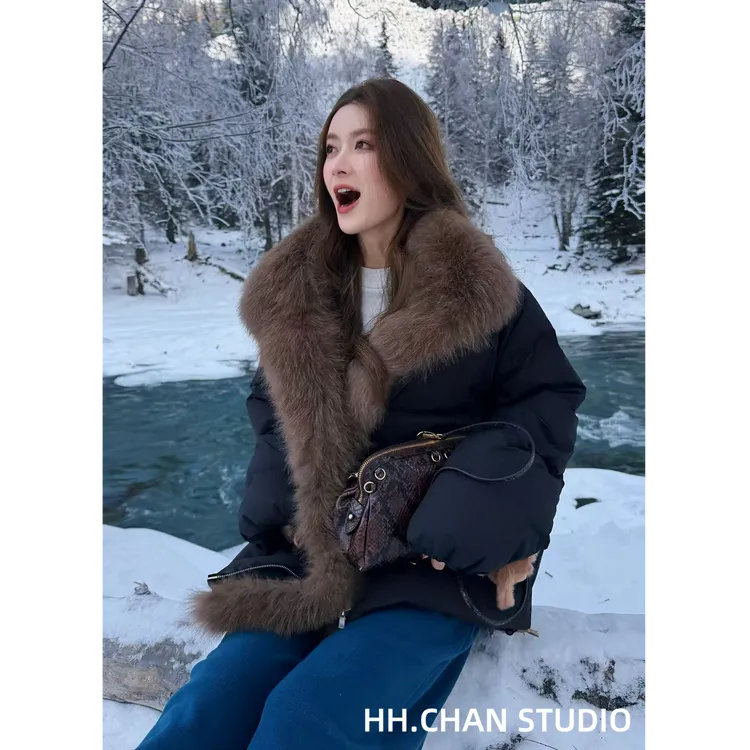 HH.CHAN“低调女主”顶奢狐狸毛加大加厚白鹅绒羽绒服HH55Q41285