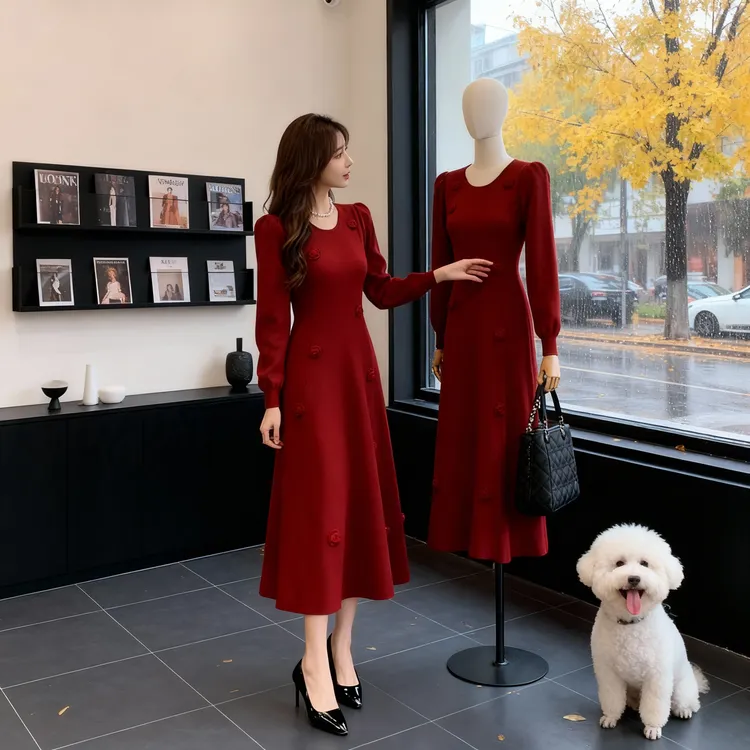 韩国时尚通勤穿搭今年流行女装爆款流行单品针织毛衣连衣裙女秋冬