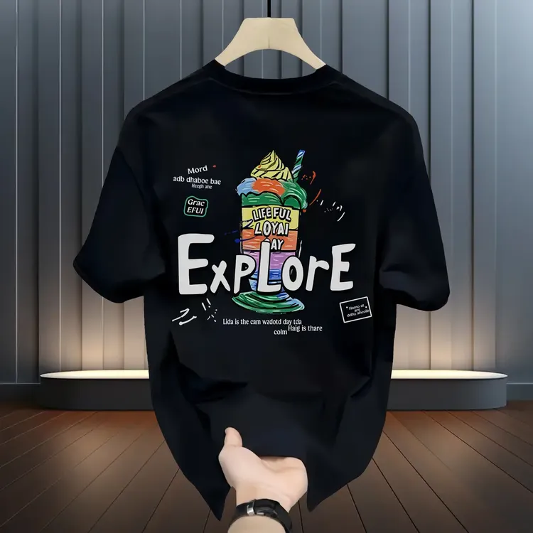 2025夏季短袖T恤男款潮牌纯棉吸汗透气不闷热圆领印花休闲青年