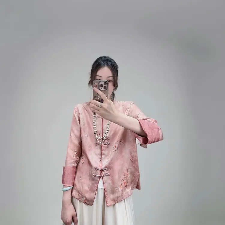 【美人祭】新中式两面双穿缎面国风外套女立领薄款优雅盘扣上衣