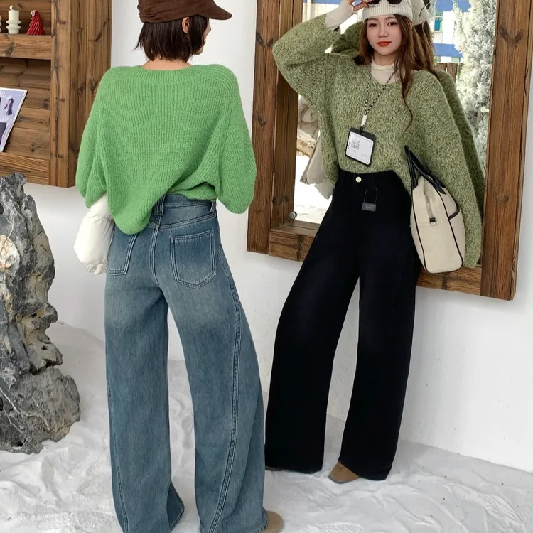 织志复古阔腿牛仔裤女秋冬季新款2025年慵懒百搭直筒裤子女BJ327