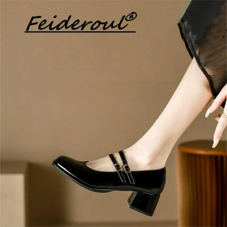 Feideroul高跟玛丽珍鞋女2025春季新款粗跟单鞋小皮鞋高跟鞋子