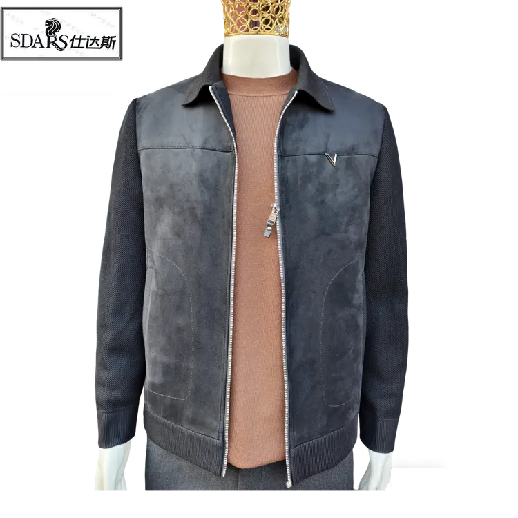 仕达斯sdars保暖短款翻领拉链时尚都市羽绒内胆休闲茄克仿鹿绒皮