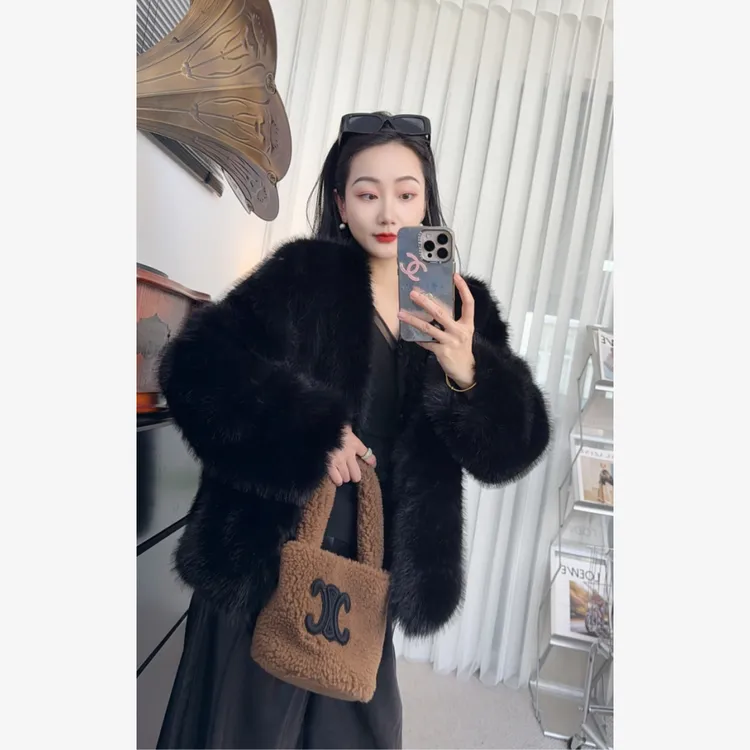 【丽丽穿搭】2025秋冬黑色小香风质感毛毛外套毛绒绒超保暖女