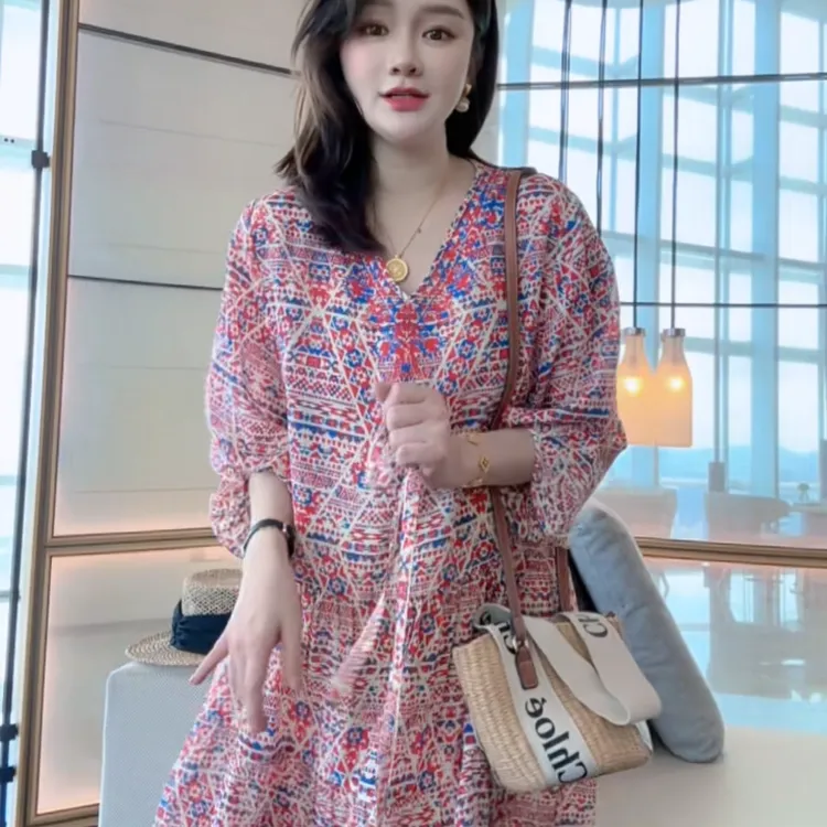 【深圳南油】【S166】真丝双绉桑蚕丝印花宽松气质桑蚕丝女装连衣裙