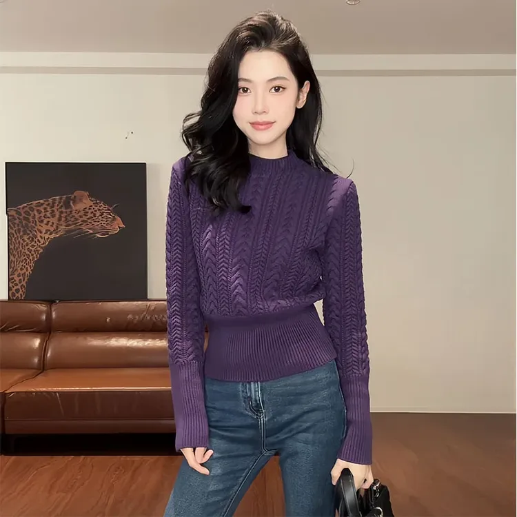 【现货+运费险】麻花小立领收腰厚款毛针织女秋冬新款软糯时尚毛衣
