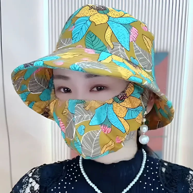 时尚防晒帽遮脸户外防紫外线新款口罩一体遮脸骑行时尚太阳帽子