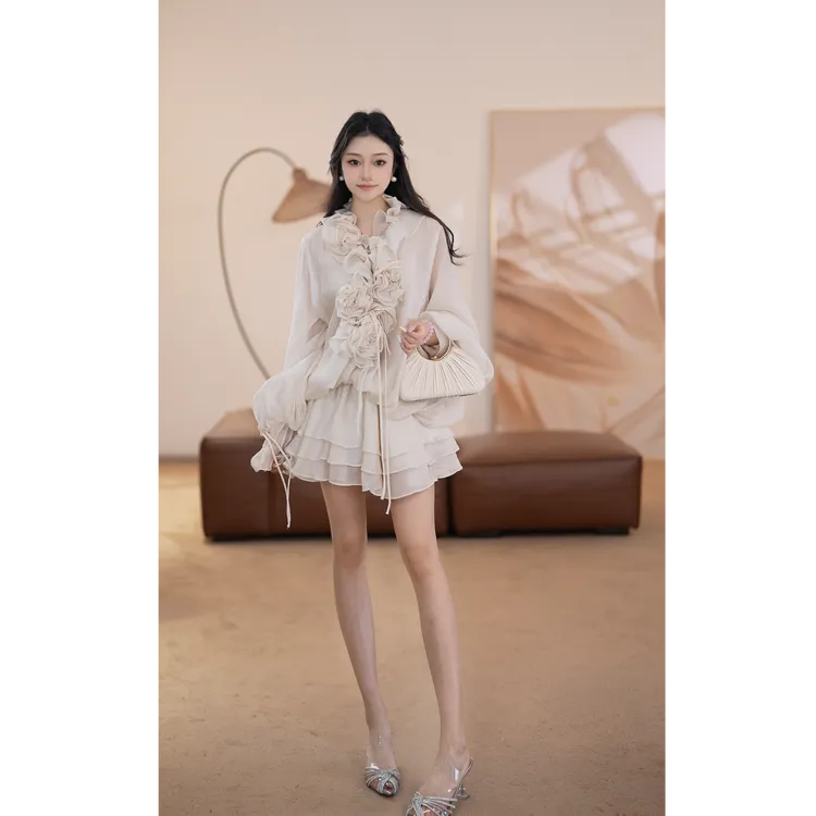 【雯雯】韩系氛围感连衣裙女小众设计感荷叶边绝美裙子SY8015