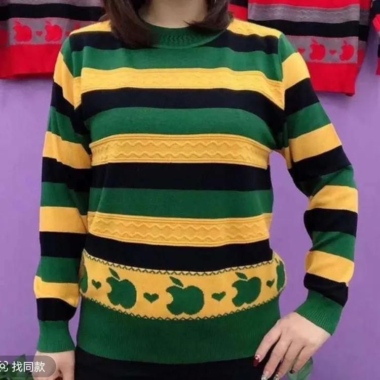 冬款中老年妈妈装针织打底衫2025新款宽松休闲时尚条纹女装保暖衣