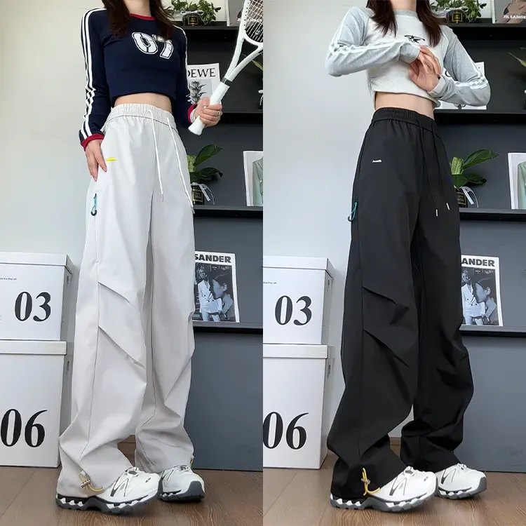 设计感三防冲锋裤刺绣直筒潮牌大码秋季抽绳宽松情侣运动休闲裤子