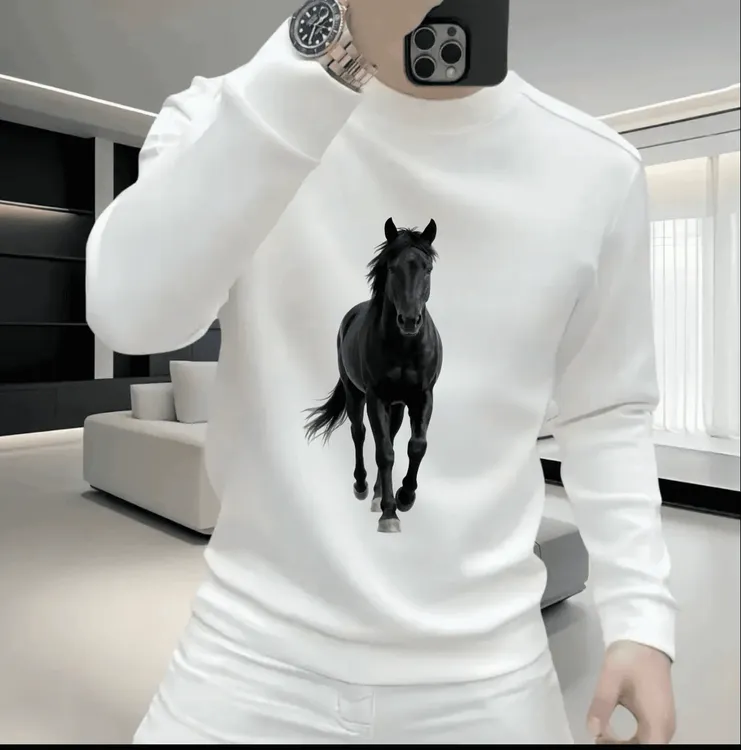 黑马卫衣新款男士圆领加绒卫衣秋冬季潮流休闲百搭套头长袖上衣男