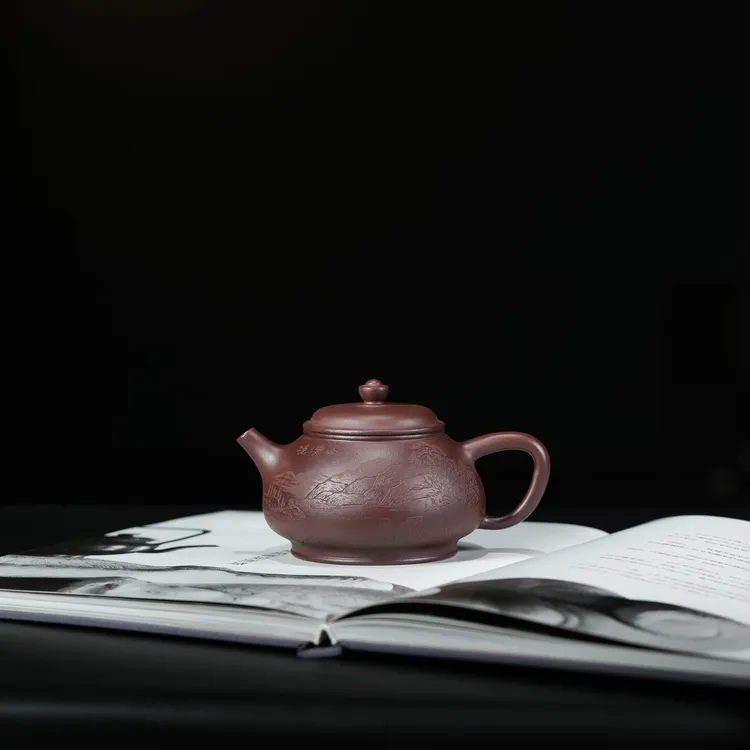 金砂阁【石瓢】工艺师刻绘丨330cc宜兴紫砂壶茶壶茶具D1073