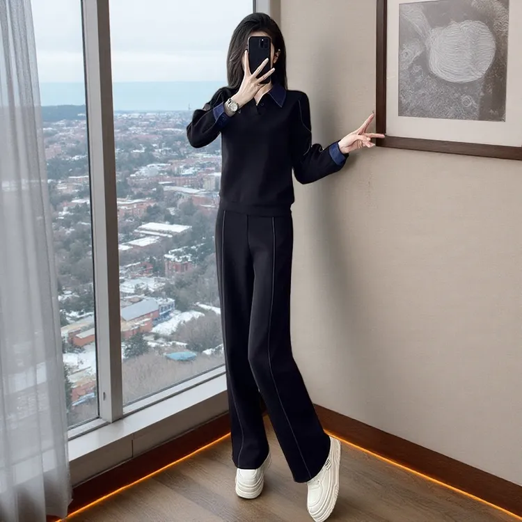 宽松阔腿减龄气质高腰休闲秋冬网红秋季休闲运动套装气质两件套