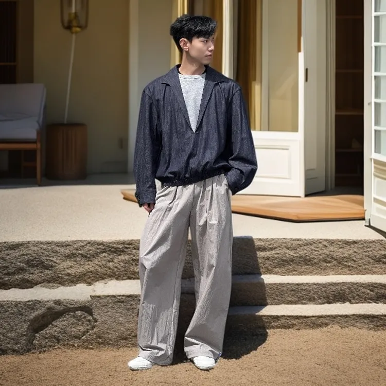 假两件套头宽松型V领水洗卫衣上衣男装简约痞帅长袖