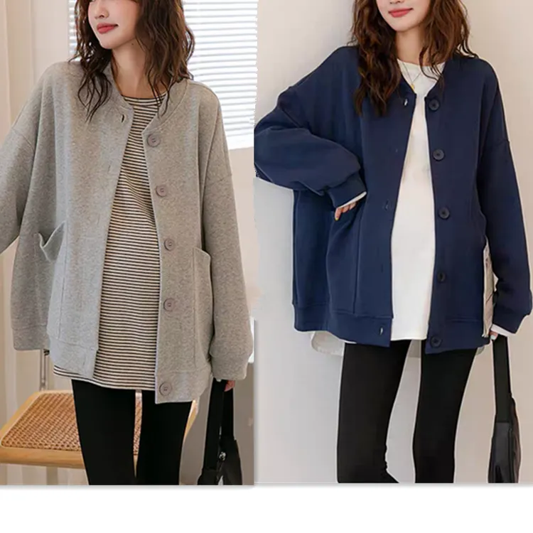 孕妇装秋季外套大码女宽松显瘦纯色孕妇上衣百搭韩版时尚孕妇外套