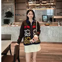 Aixiaomei/爱小美【花园】复古翻领100羊毛宽松针织开衫YM08-2634