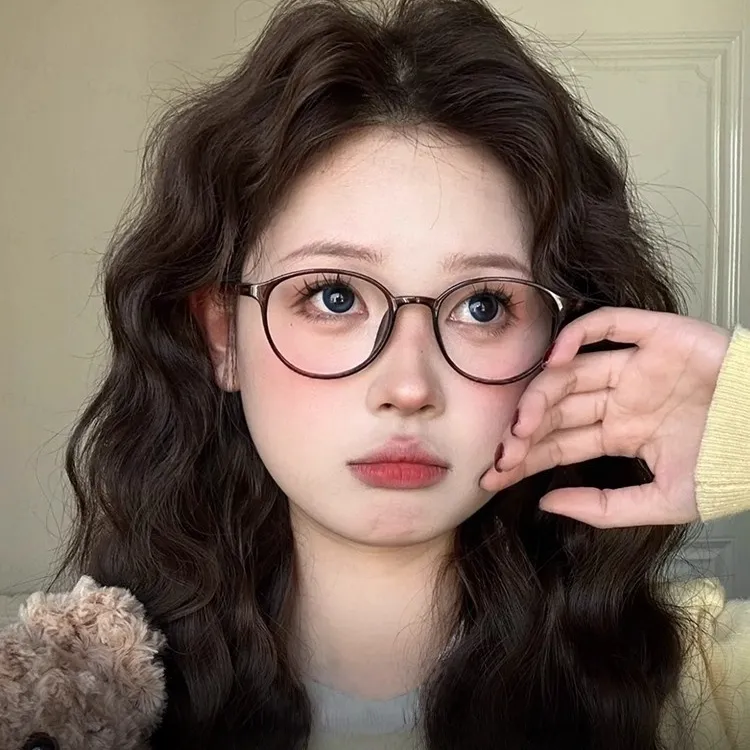 超轻早八素颜小框眼镜茶色小圆框眼镜近视女可配度数显白小脸眼睛