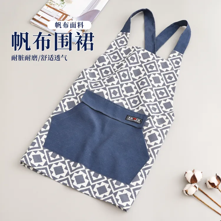 透气时尚帆布围裙防油防污耐脏成人餐饮工作服家用做饭上班围腰女