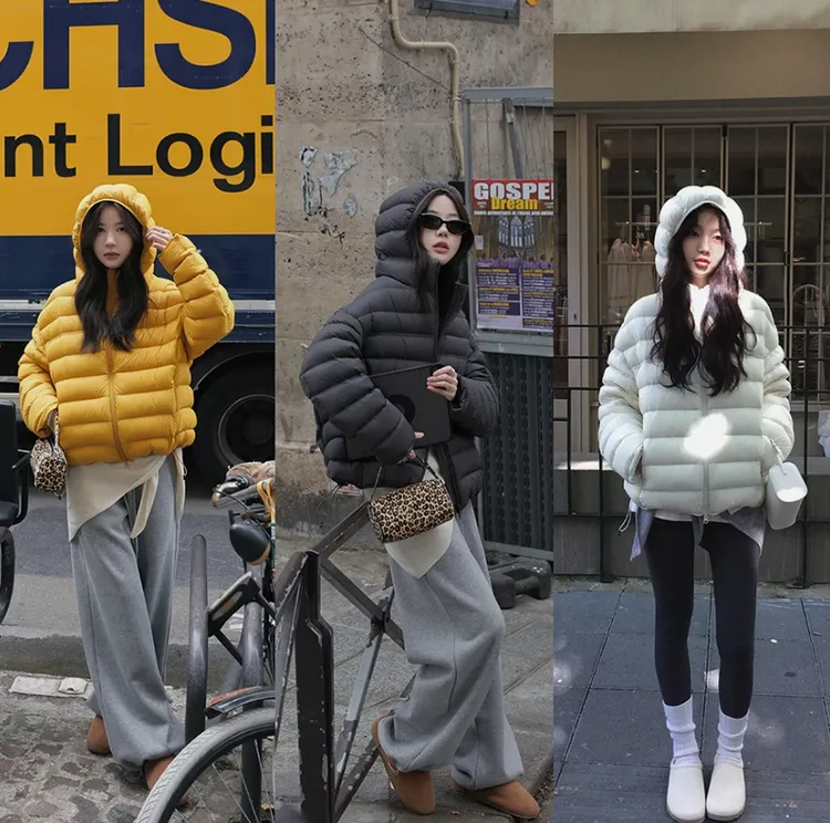 90白鸭绒黄色排骨羽绒服2025冬新款巨好看龟背连帽保暖短款外套女