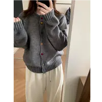 6035韩系彩扣设计感洋气针织开衫女秋冬新款宽松软糯百搭毛衣外套