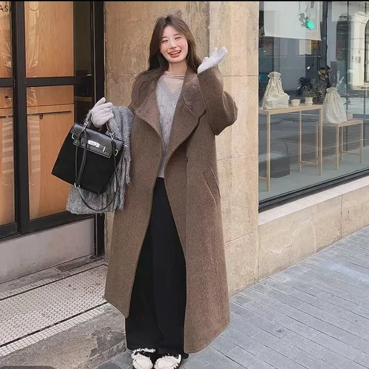 冬季呢子时尚秋冬韩版羊绒毛呢外套厚款气质宽松长款中长款双面呢