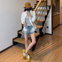 小个子高腰做旧气质名媛ins风夏季短裤直筒热裤高腰设计感