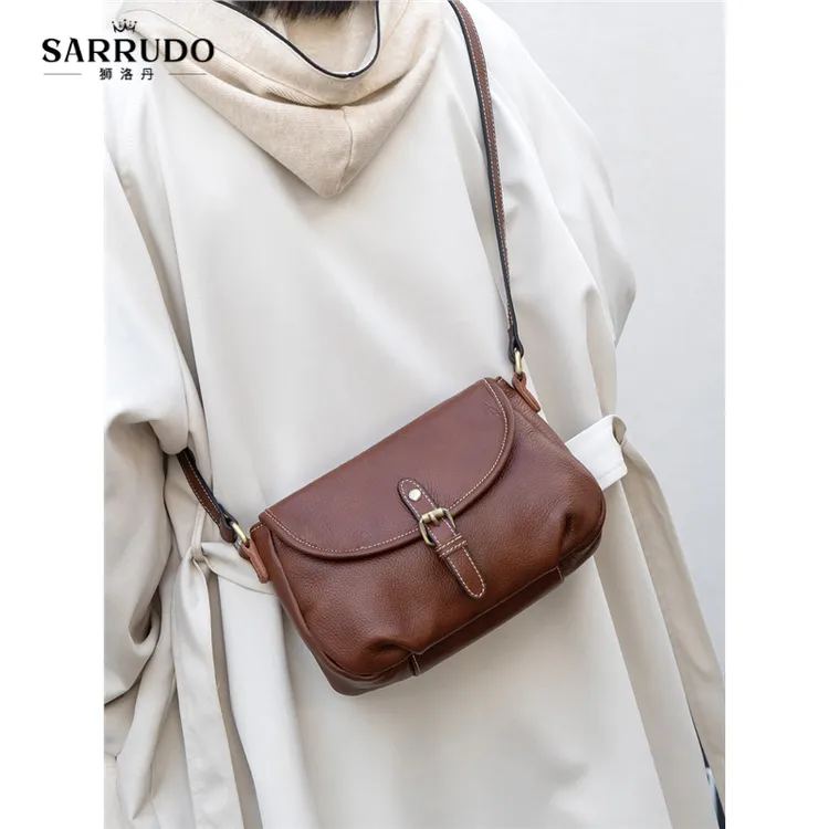 狮洛丹头层牛皮斜挎包女2025新款复古文艺马鞍包秋冬单肩包软皮