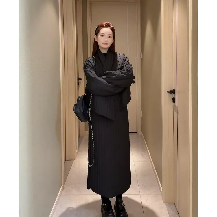 冬季小众设计感套装3161夹棉外套半身裙+围巾通勤三件套