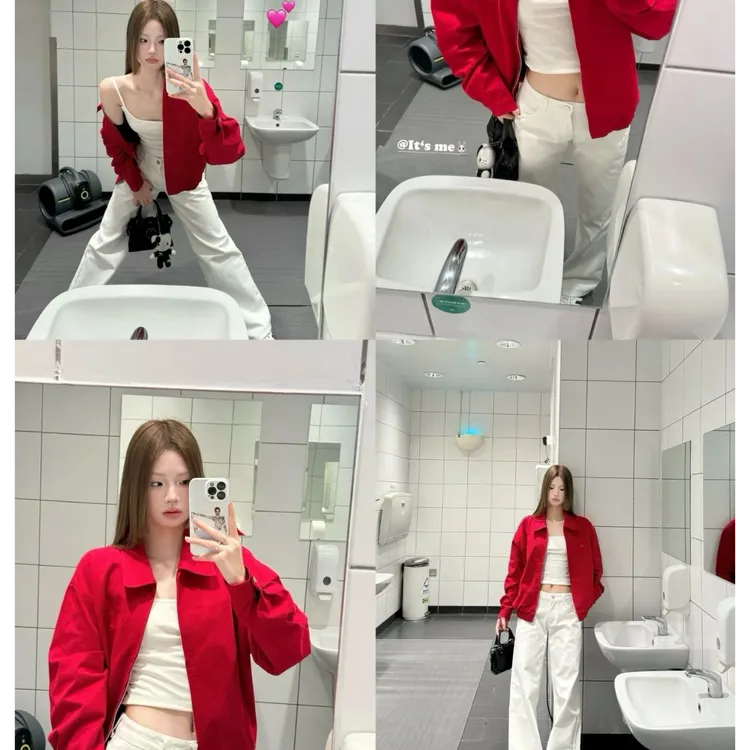 秋季情侣网红休闲红色哈灵顿夹克保暖短外套宽松百搭通勤美式国风