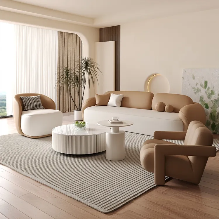 弧形美容院奶油风布艺沙发小户型客厅休息区沙发现代简约组合沙发