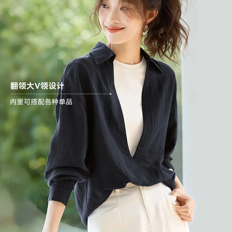 哥弟阿玛施正品2025秋装新款衬衫常规款法式针织宽松型长袖衬衣女