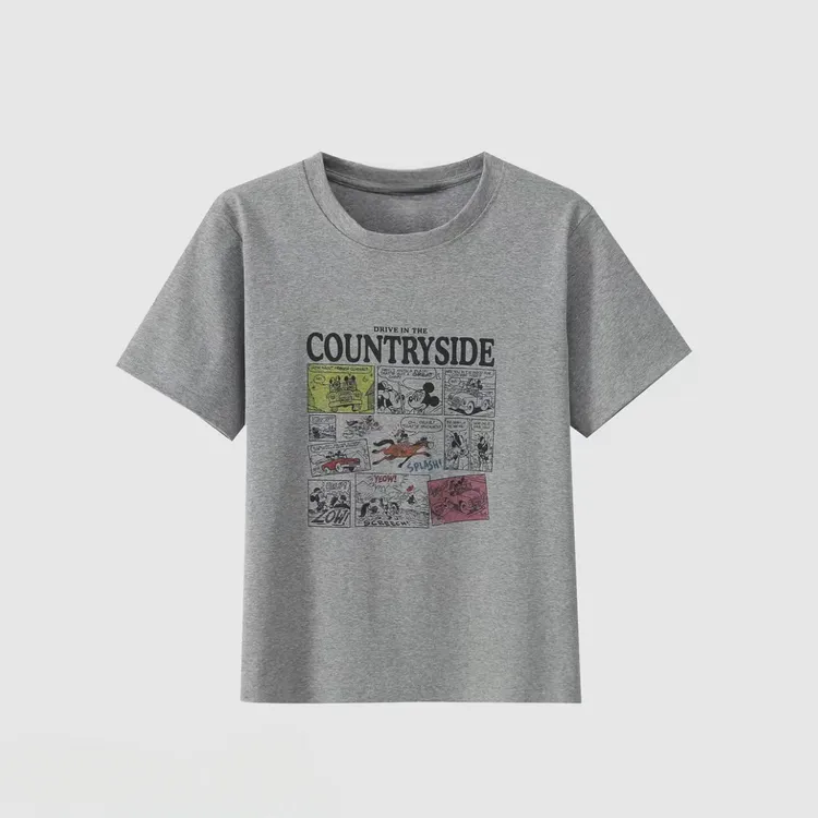 时尚百搭卡通漫画字母印花圆领短袖T恤2025夏季新款休闲复古上衣