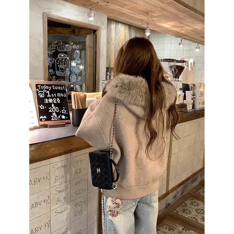 【大毛领毛衣】时尚秋冬洋气开衫外套女秋冬宽松显瘦软糯针织衫