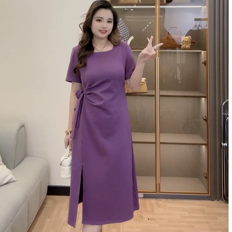 方领法式小黑裙连衣裙女款爆款2025新款宽松遮肚休闲裙子气质开叉