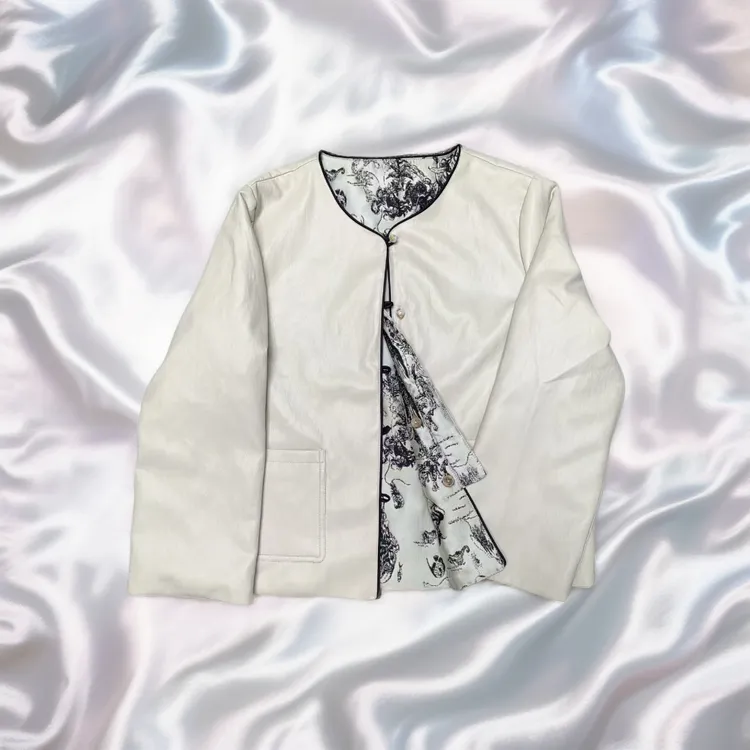 【撤柜绵羊皮】南油小绵羊皮中国风定制版女士双面双穿皮衣白色