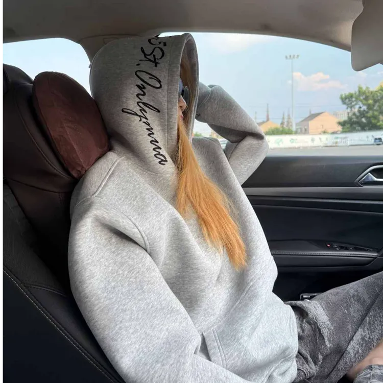ins百搭刺绣韩版连帽美式灰色连帽衫卫衣加绒上衣男女情侣秋装