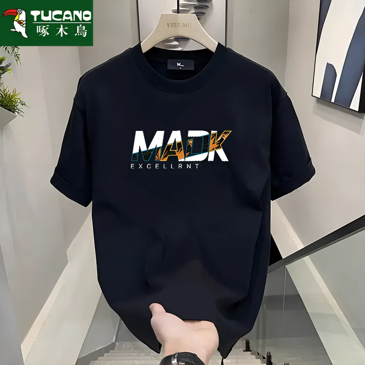 啄木鸟纯棉短袖t恤男重磅潮流潮牌轻奢半袖全棉休闲青少年修身男T