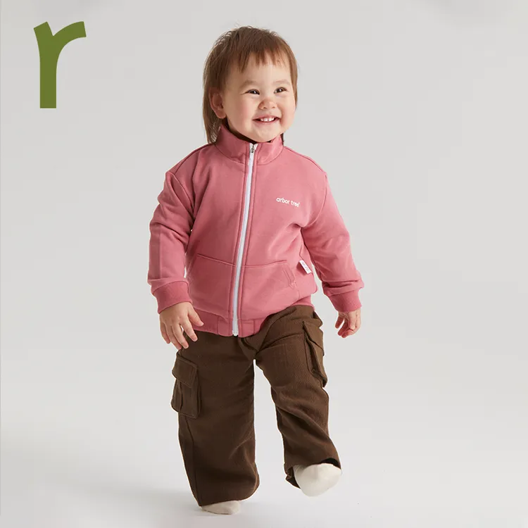 ArborTree 100%天然有机棉宝宝春季翻立领拉链外套 保暖亲肤休闲