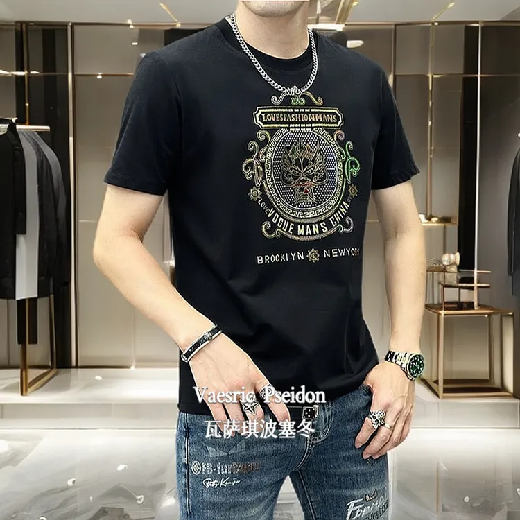 Vaesric Poseidon/瓦萨琪波塞冬男士夏季短袖T恤修身丝光棉休闲