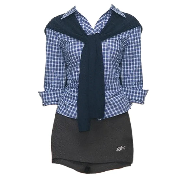 大码胖MM学院风套装女秋季新款格子衬衫上衣+高腰显瘦半身裙套装