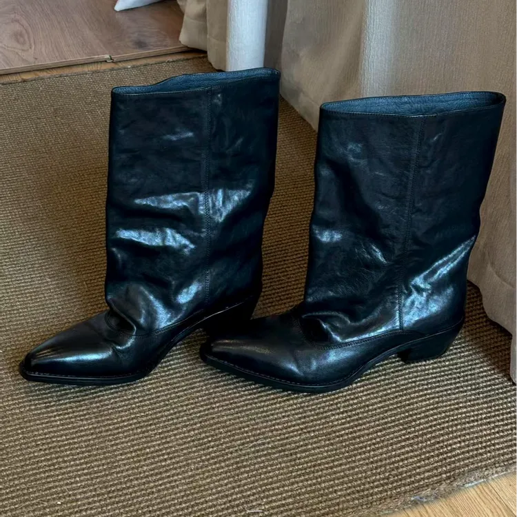 牛皮版~秋冬新款复古粗跟宽筒中筒靴子时尚气质百搭套筒短靴女