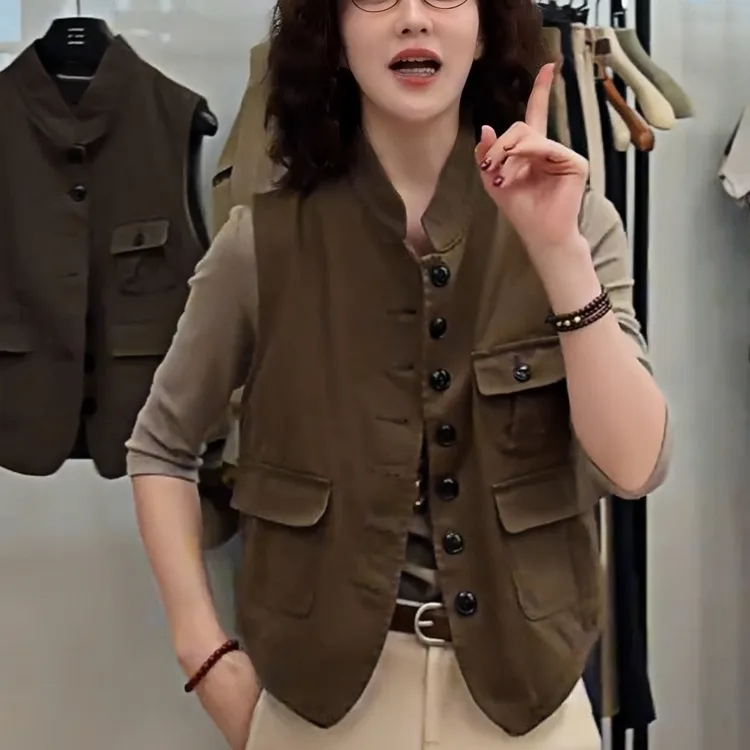 工装老钱风复古开衫马甲女士早春秋款松弛感宽松显瘦外穿背心上衣