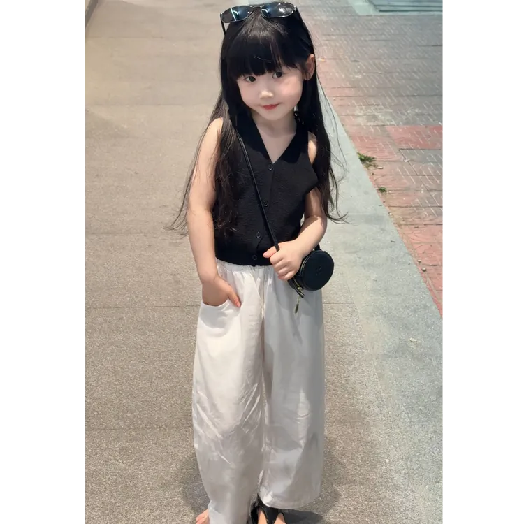 女童背心2025夏季新款韩系纯色背心上衣设计感气质吊带