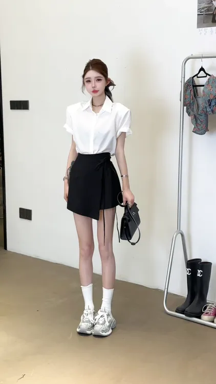 时尚套装学院风衬衣运动风休闲风女装韩版城市运动风显瘦衬衫短袖