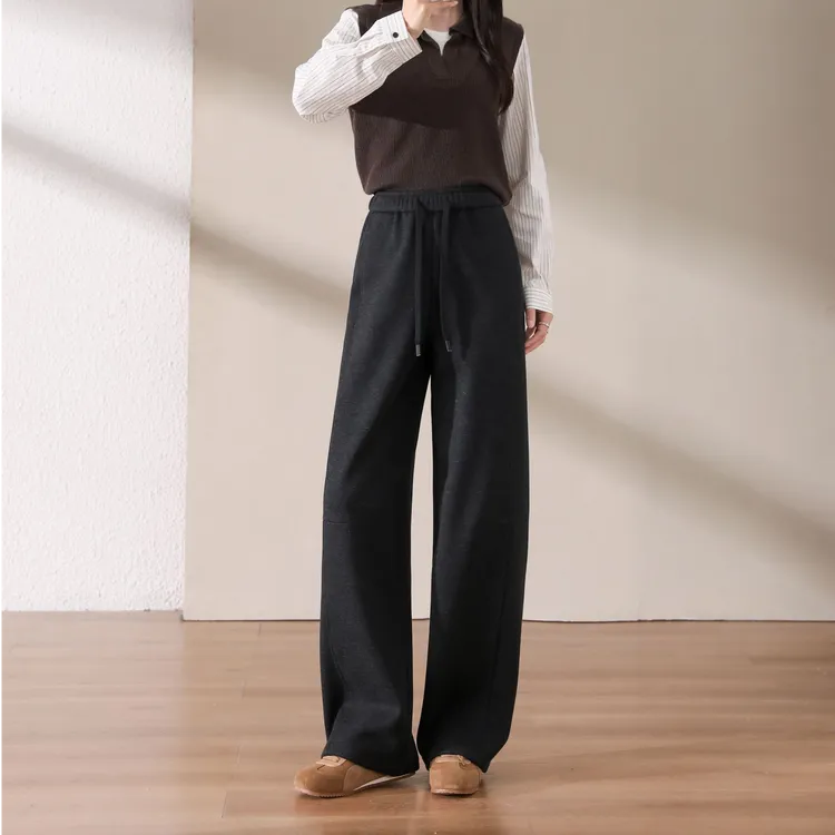 燕苹新冬款百搭高腰显瘦可调节垂感纯色加绒加厚保暖弯刀裤K6111