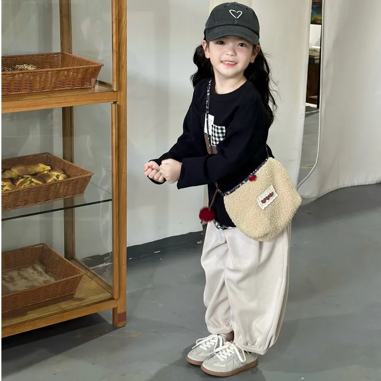 壹妈韩版女童2025秋季套装休闲黑色长袖圆领上衣宝宝洋气运动卫裤